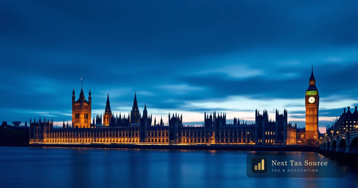 The Houses of Parliament and Big Ben at blue hour across the Thames, for US citizens in Britain watching the UK Budget on 28 October 2026