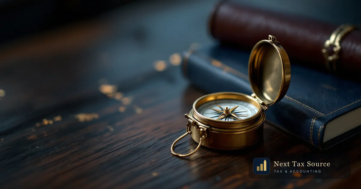 Brass compass on navy leather, illustrating UK tax residence advice for US expats under the residence test