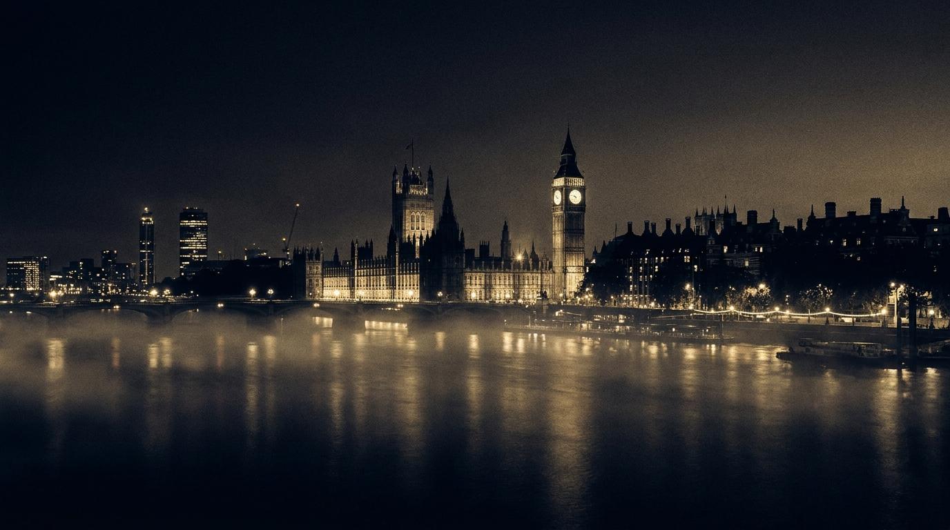 London at night in gold and navy