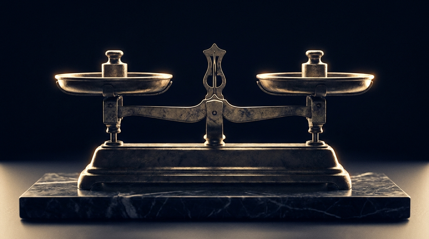 Balance scale in gold light