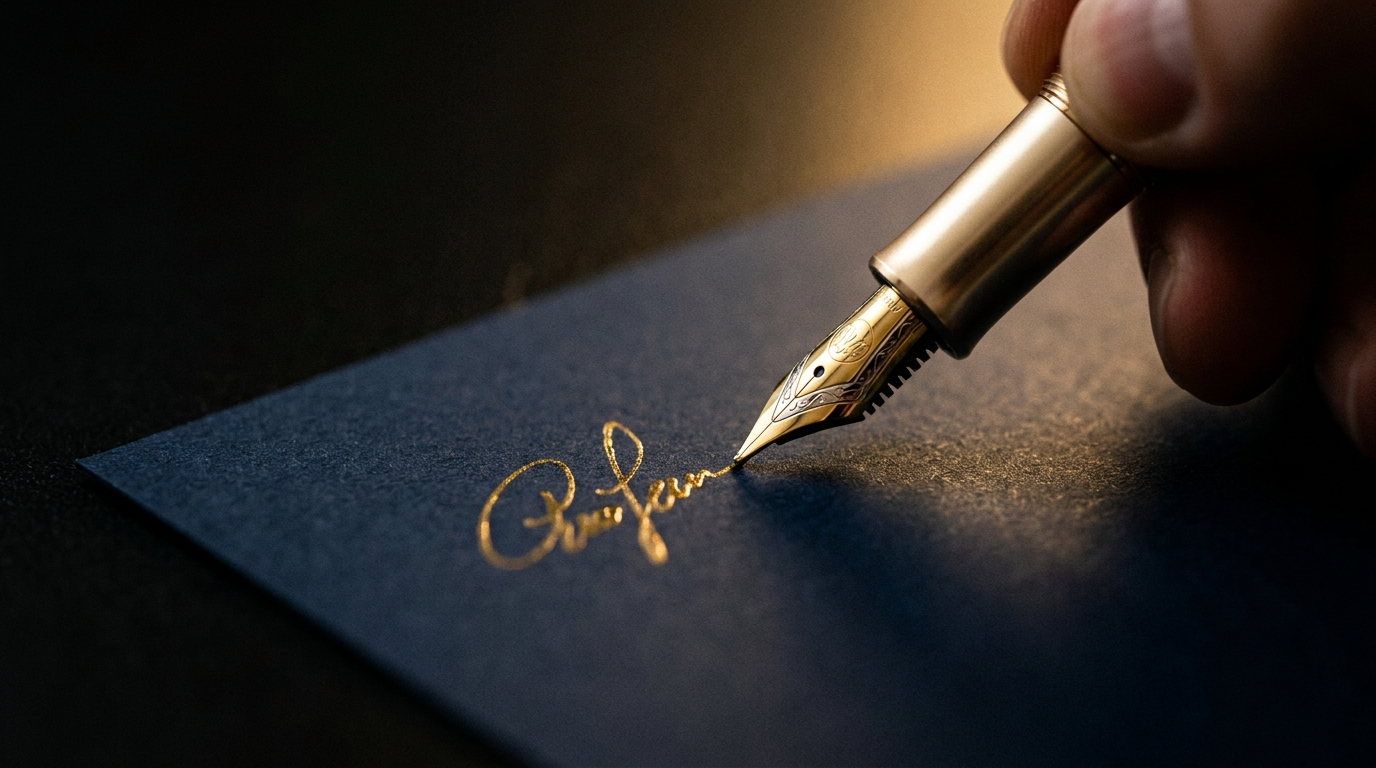 Gold fountain pen signing